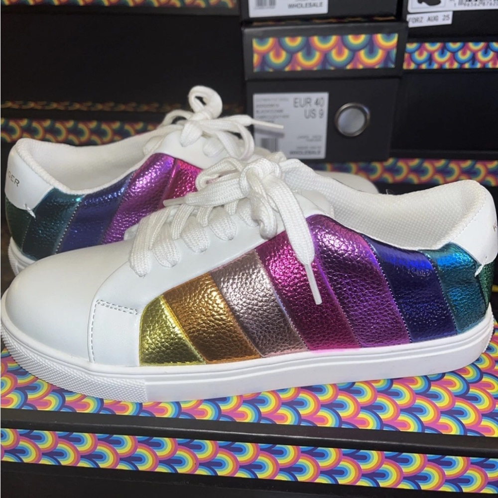 Kurt Geiger Girls Mini Lane Stripe White Sneakers New